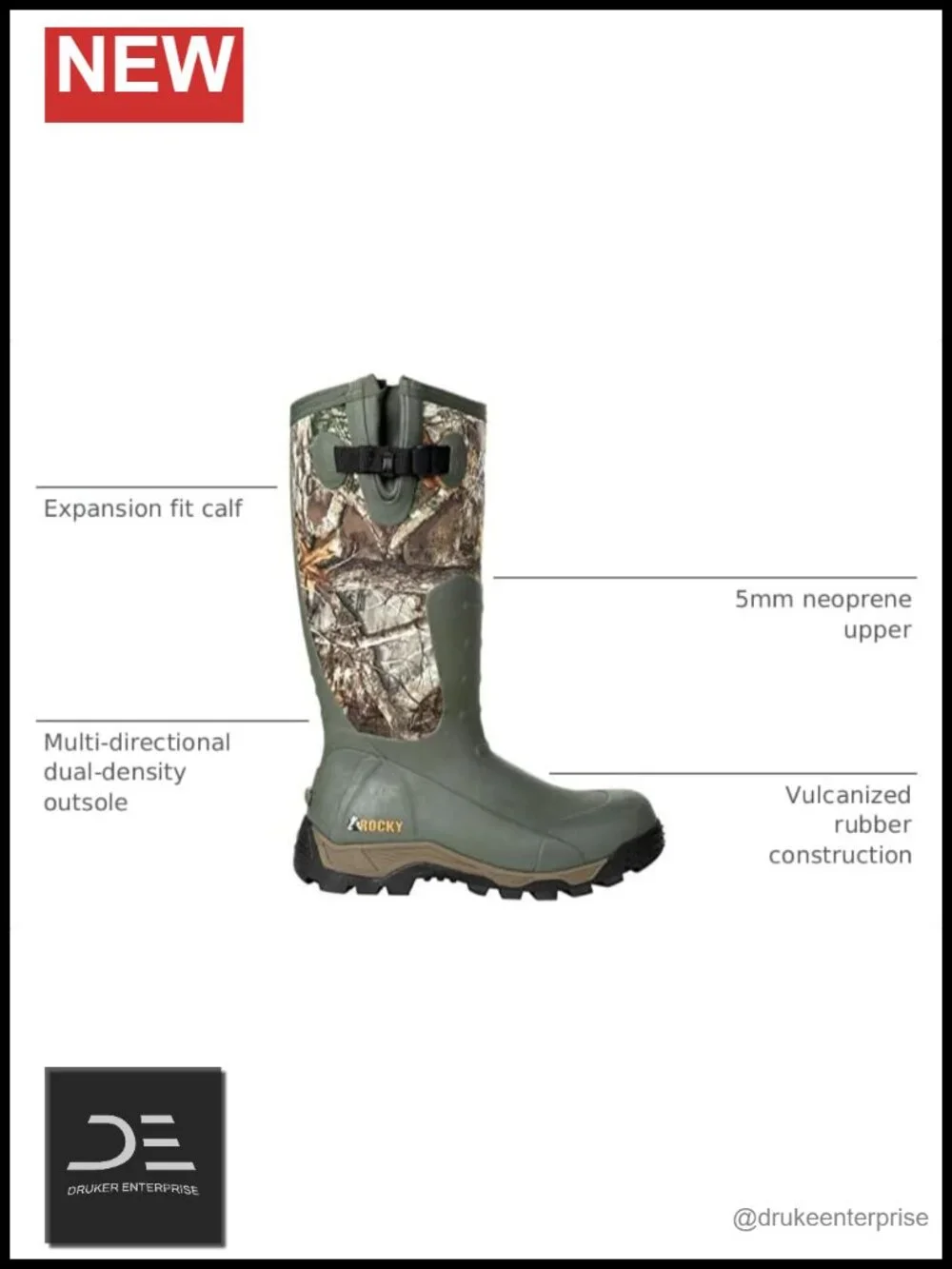 Waterproof Insulated Hunting Boots Size 16, Rubber, Pull-On